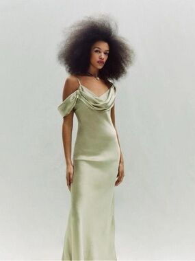 Reformation Ronda Silk Gown in Dried Herbs - Sage Green size 10